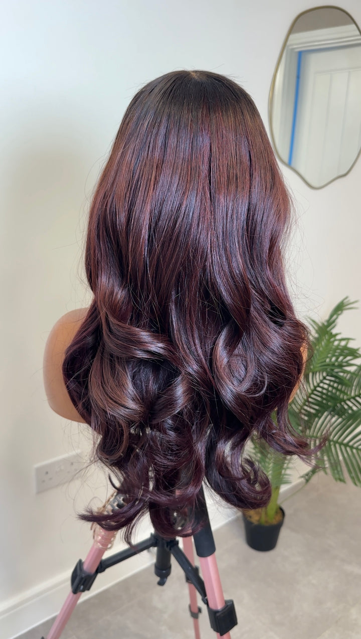 TRACY  6 X 6 BURGUNDY GLUELESS WIG