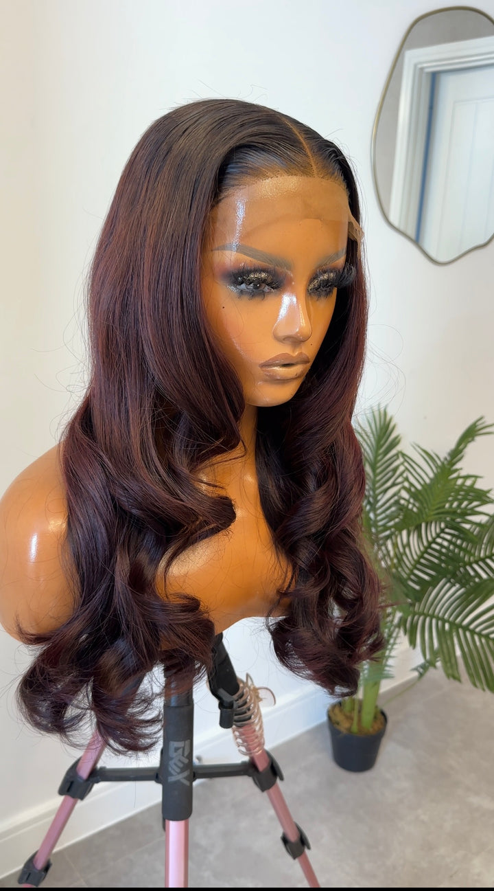 TRACY  6 X 6 BURGUNDY GLUELESS WIG